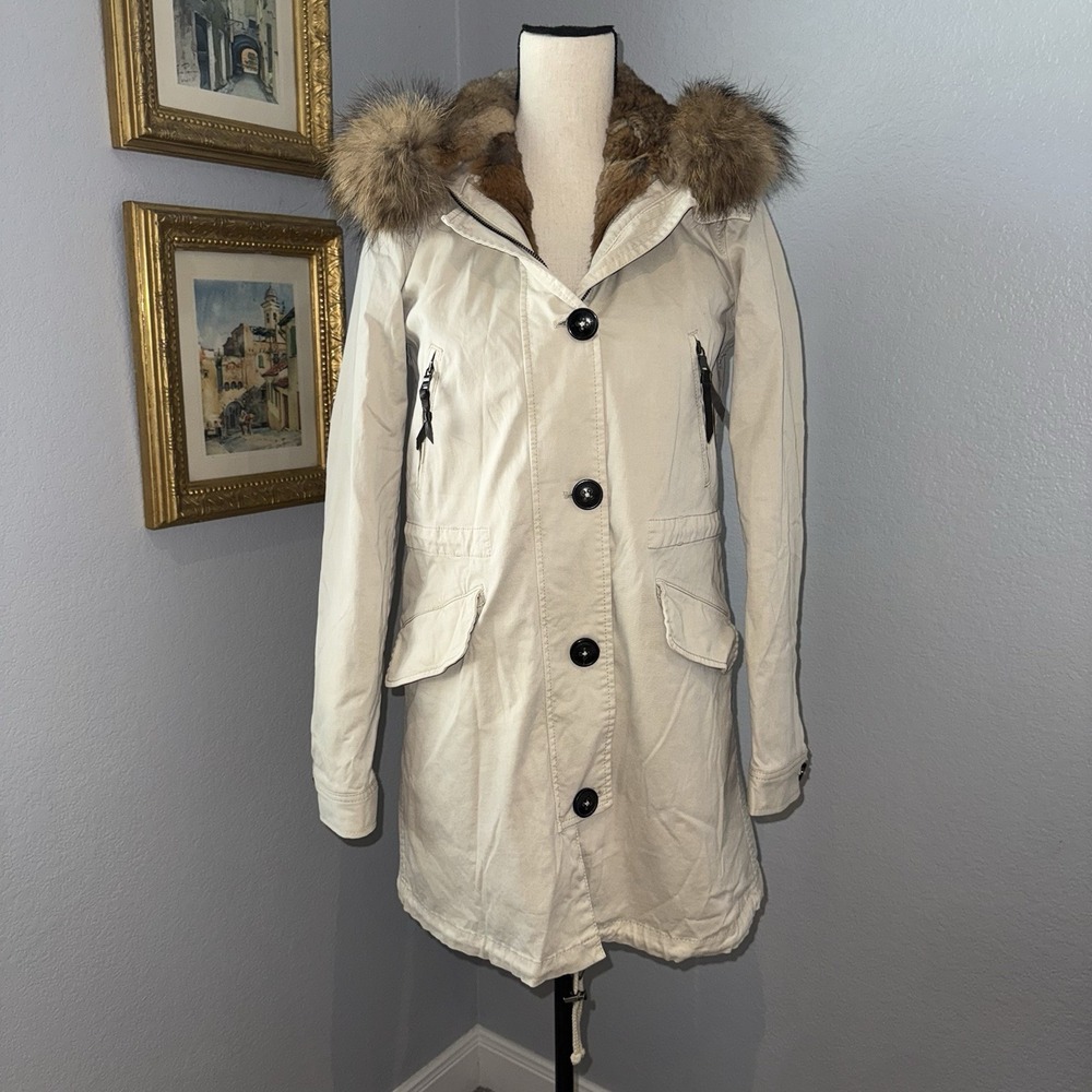 Blonde No 8 Cream Rabbit Fur Lined Raccoon Parka Jacket Size 36 Aspen‎ Stockholm